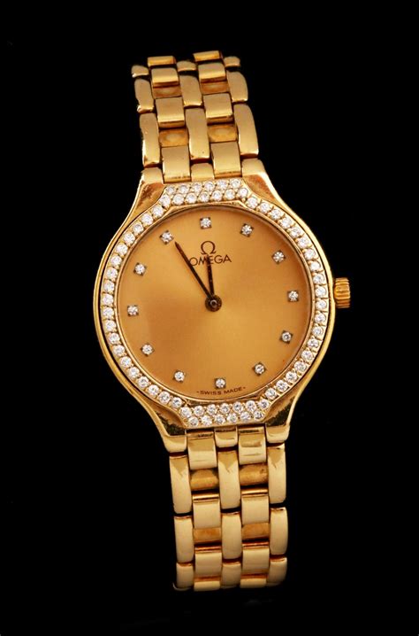 omega de ville womans watch 18 k yellow gold diamonds|omega de ville prestige bracelet.